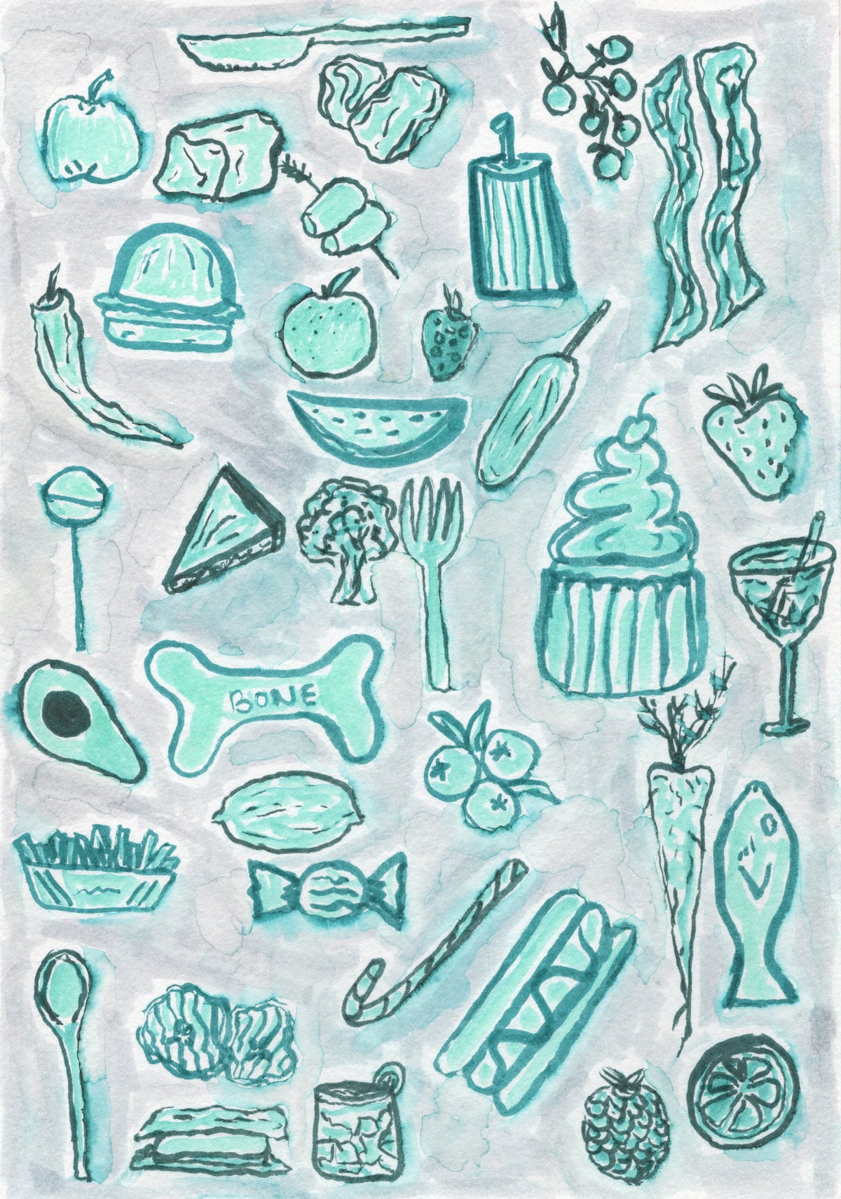 Blue Foods, 10"x7" Original