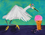 Egret With Ice Cream, 5"x7" Original
