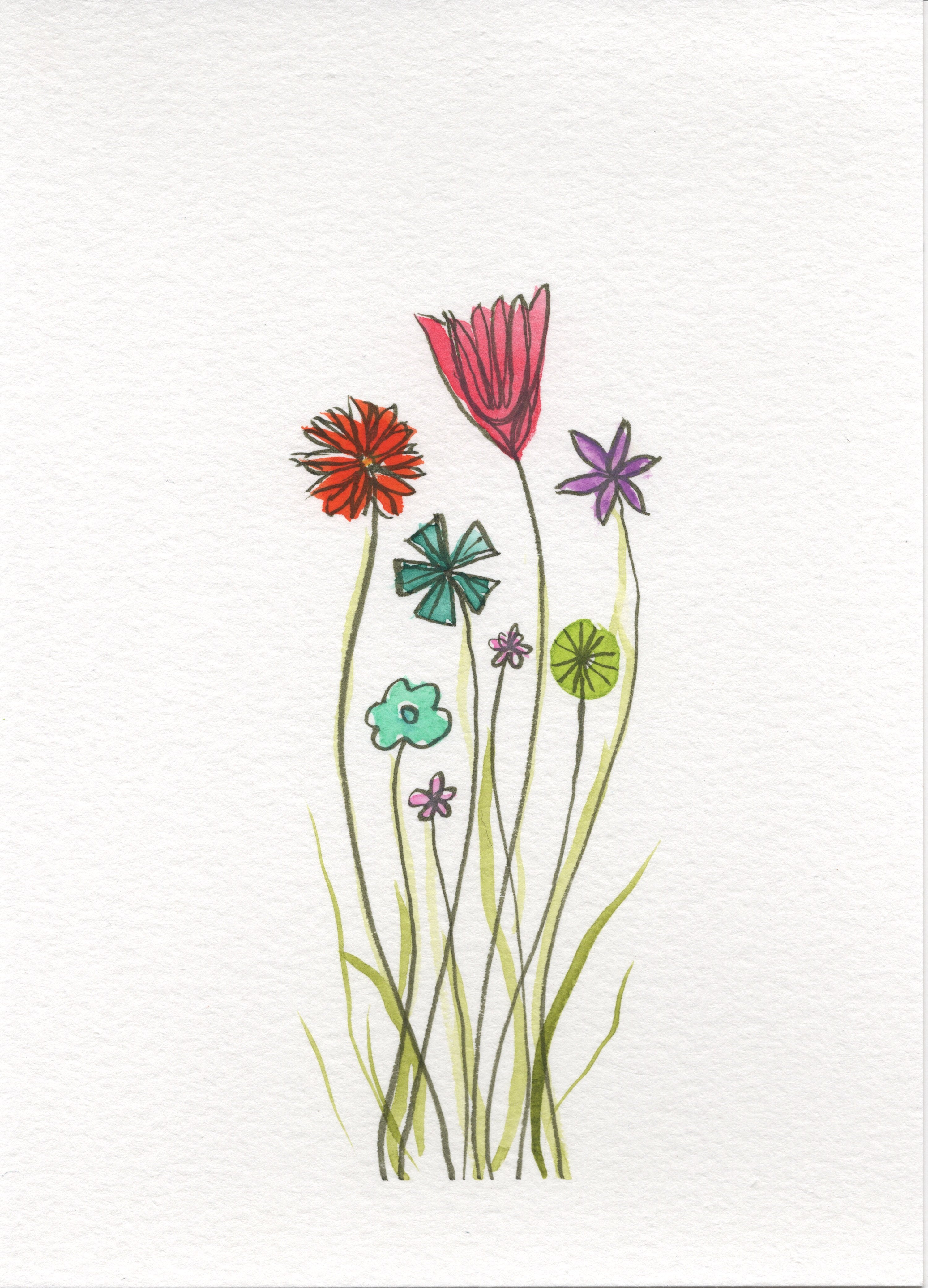 Zen Flowers, 5"x7" Original